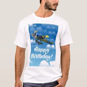 Happy Birthday vintage plane in a blue sky T-Shirt