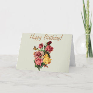 Happy Birthday Vintage Roses and Butterfly   Thank You Card