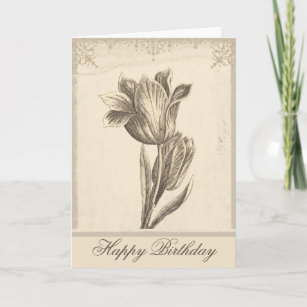 happy birthday vintage tulip elegant greeting card