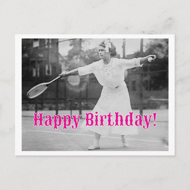 Happy Birthday Vintage Woman Tennis Player Postcard (Front)