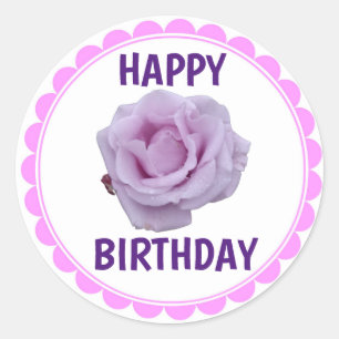 Happy Birthday violet purple Classic Round Sticker