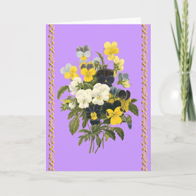 Happy Birthday Violets Botanical Flowers Card (Front)
