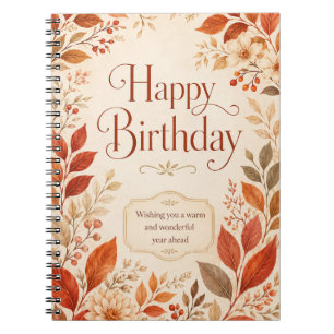 Happy Birthday Warm Autumn Botanical Watercolor Notebook
