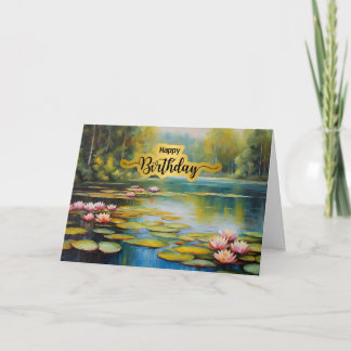 Happy Birthday Water Lily Pond, Forest, Nature Card
