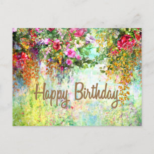 Happy Birthday Watercolor Abstract Flowers  Postcard
