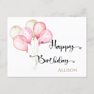 Happy Birthday Watercolor Ballons Postcard