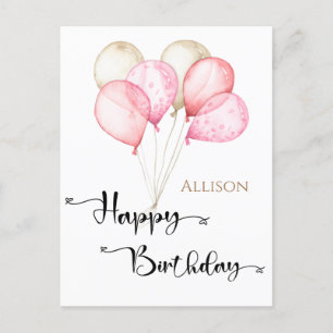 Happy Birthday Watercolor Ballons Postcard