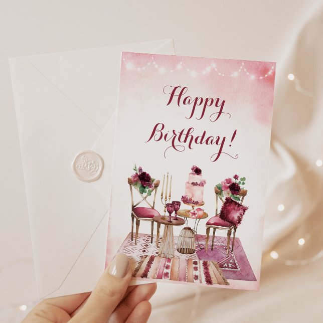 Happy Birthday Watercolor Boho Floral Card (Creator Uploaded)