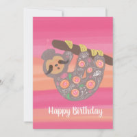 Happy Birthday Watercolor Cute Asian Sloth