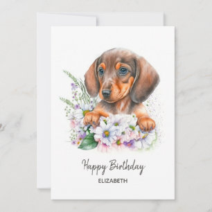 Happy Birthday   Watercolor Dachshund and Florals