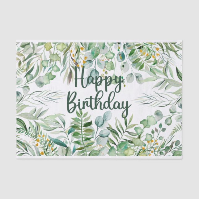 Happy Birthday Watercolor Eucalyptus Leaves  Tissue Paper (Front)
