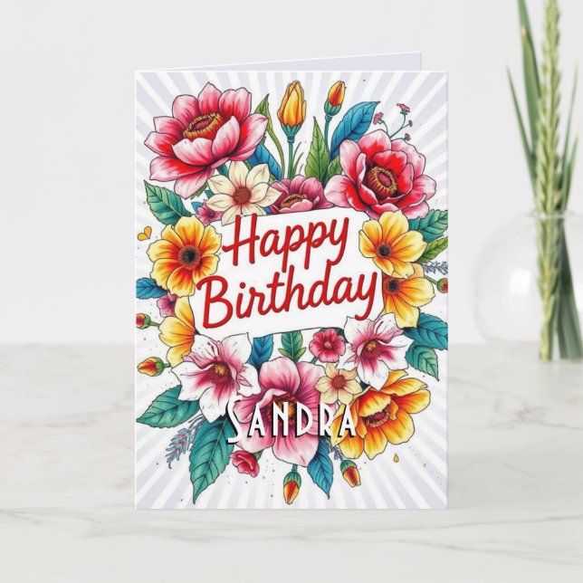 Happy Birthday Watercolor Floral Bouquet Card (Front)
