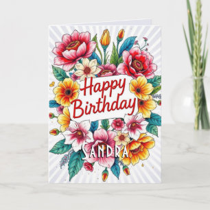 Happy Birthday Watercolor Floral Bouquet Card