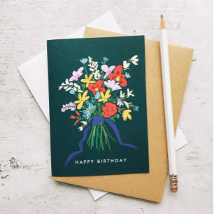 Happy Birthday Watercolor Floral Bouquet Card