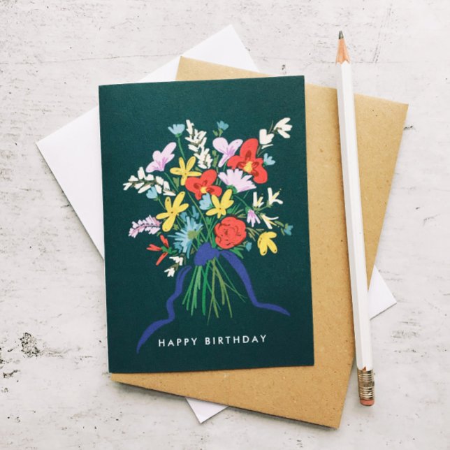 Happy Birthday Watercolor Floral Bouquet Card (Creator Uploaded)