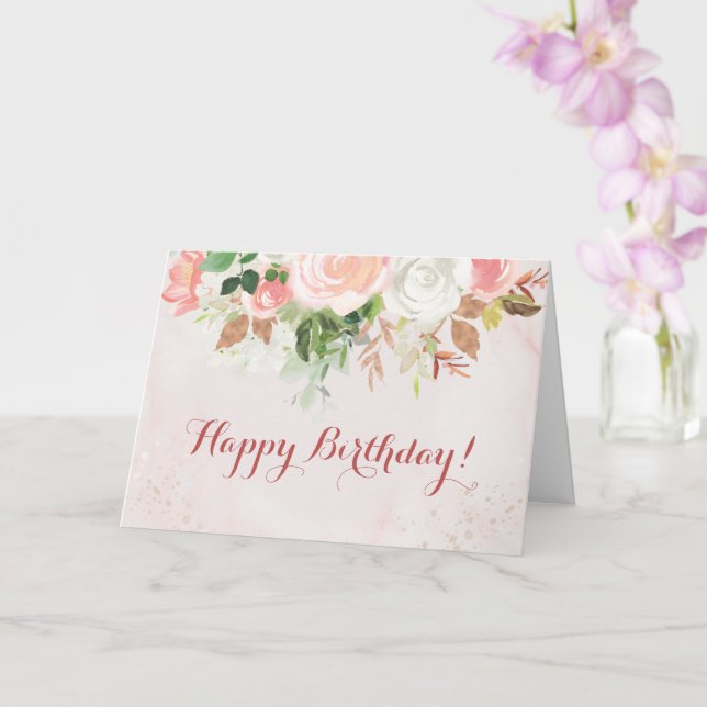 Happy Birthday Watercolor Floral Rose Card (Orchid)