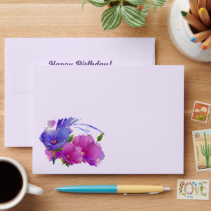 Happy Birthday. Watercolor Flower Painting Envelope