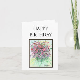Happy Birthday, Watercolor Flowers, Bouquet Art Card