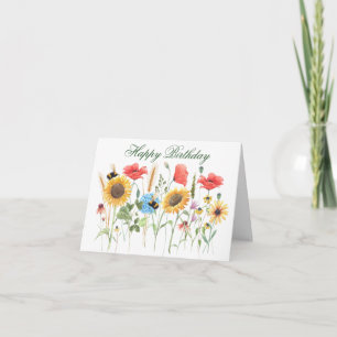 Happy Birthday Watercolor Flowers  Card