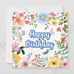 Happy Birthday Watercolor Flowers Card