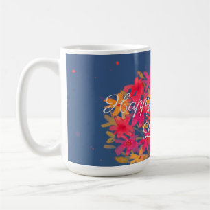Happy Birthday Watercolor Flowers On Blue Coffee Mug