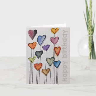 Happy Birthday Watercolor Hearts Card