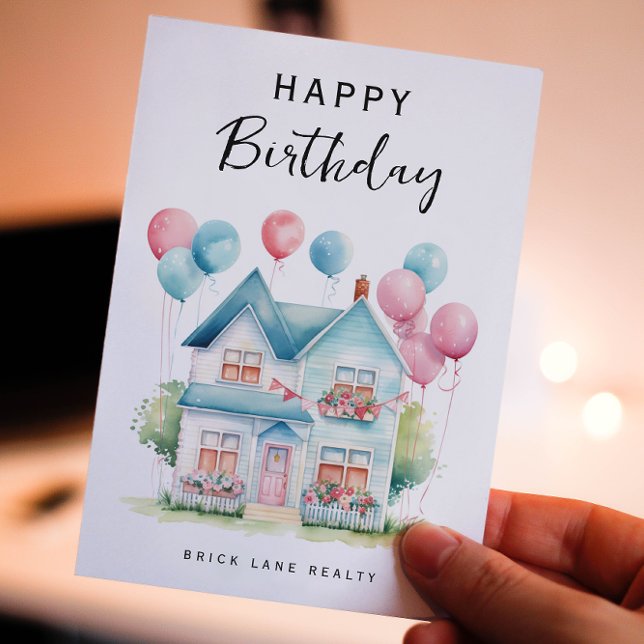 Happy Birthday Watercolor House Real Estate Holiday Postcard (Creator Uploaded)