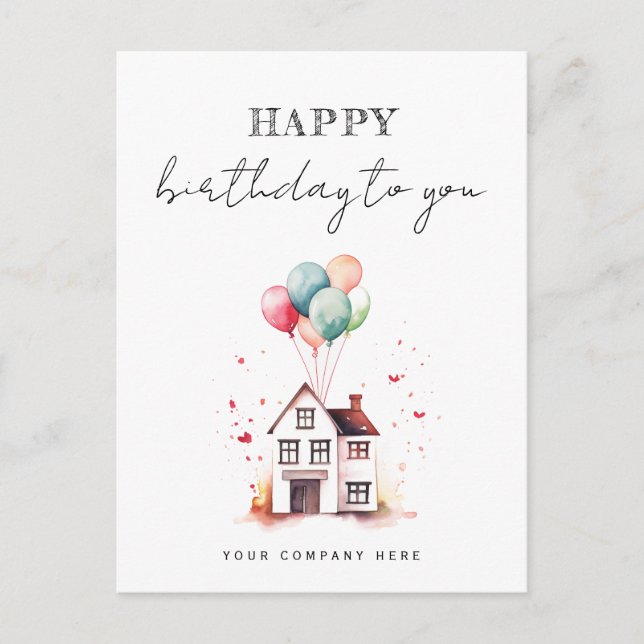Happy Birthday Watercolor House Realty Postcard (Front)