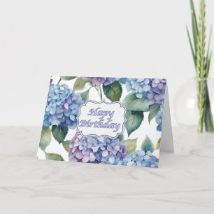 Happy Birthday Watercolor Hydrangea Flowers  Card