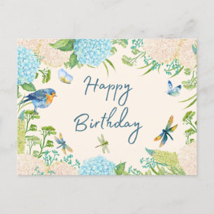 Happy Birthday Watercolor Hydrangea Flowers Postcard
