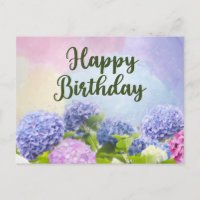 Happy Birthday Watercolor Hydrangea Flowers