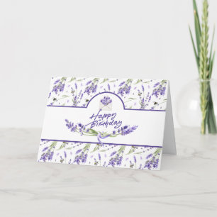 Happy Birthday Watercolor Lavender Flowers & Bees Card