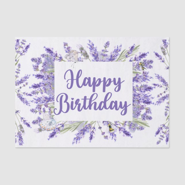 Happy Birthday Watercolor Lavender Flowers  Tissue Paper (Front)