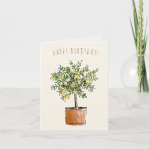 Happy Birthday Watercolor Lemon Tree Card