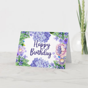 Happy Birthday Watercolor Purple Flowers Card