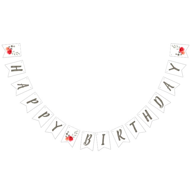 Happy Birthday Watercolor Red Rose Floral Bunting (All)