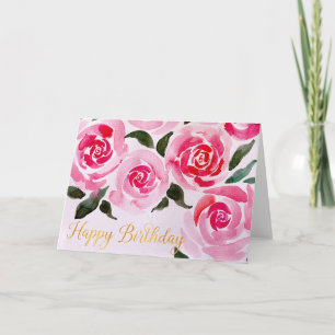 Happy Birthday Watercolor Roses Flowers for Her Card