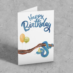 Happy Birthday Watercolor Snake Reptile  Card
