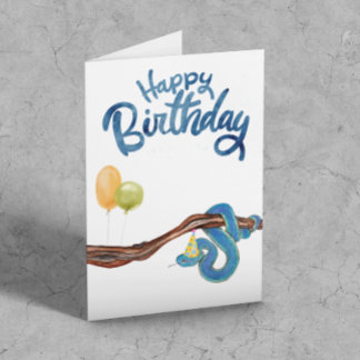 Happy Birthday Watercolor Snake Reptile Card