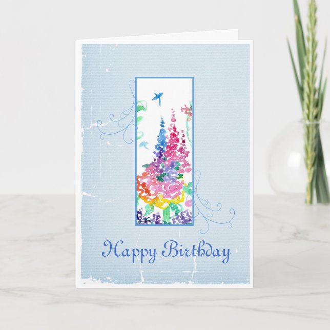 Happy Birthday Watercolor Spring Garden Dragonfly Card (Front)