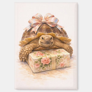 Happy Birthday Watercolor Sulcata turtle present Magnet