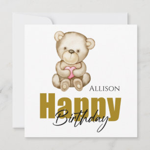 Happy Birthday Watercolor Teddy Bear Card