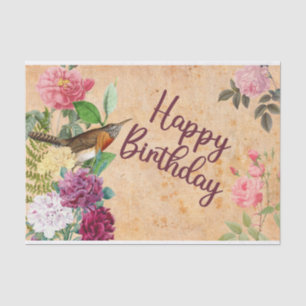 Happy Birthday Watercolor Vintage Flowers   Tissue Paper