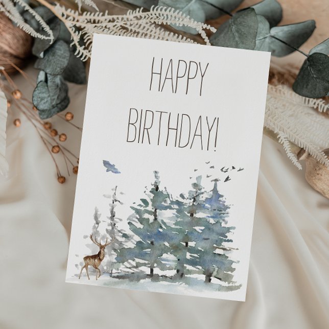 Happy Birthday Watercolor Woodland Forest Card (Creator Uploaded)
