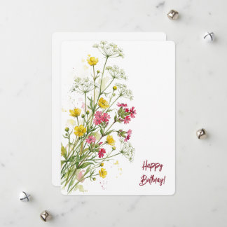 Happy Birthday watercolour floral wild flowers  Holiday Card