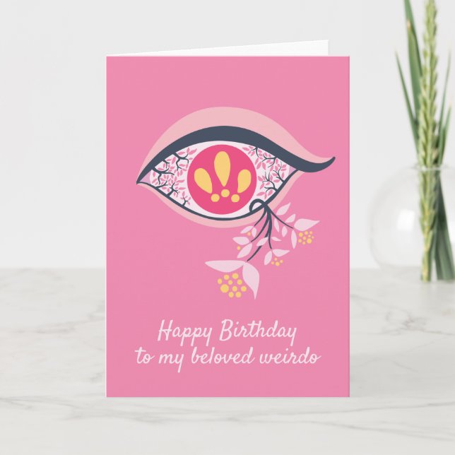 Happy Birthday Weirdo Trippy Psychedelic Pink Eye Thank You Card (Front)