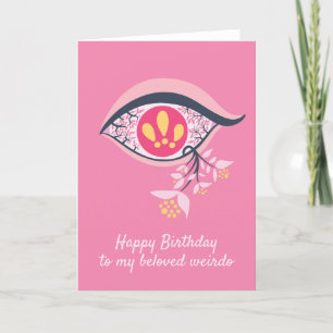 Happy Birthday Weirdo Trippy Psychedelic Pink Eye Thank You Card
