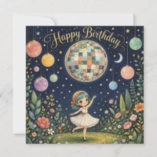 Happy Birthday Whimsical Disco Ball Girl Card