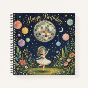 Happy Birthday Whimsical Disco Ball Girl Notebook