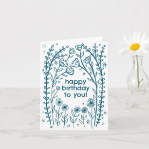 Happy Birthday Whimsical Floral Sketch Doodle Card